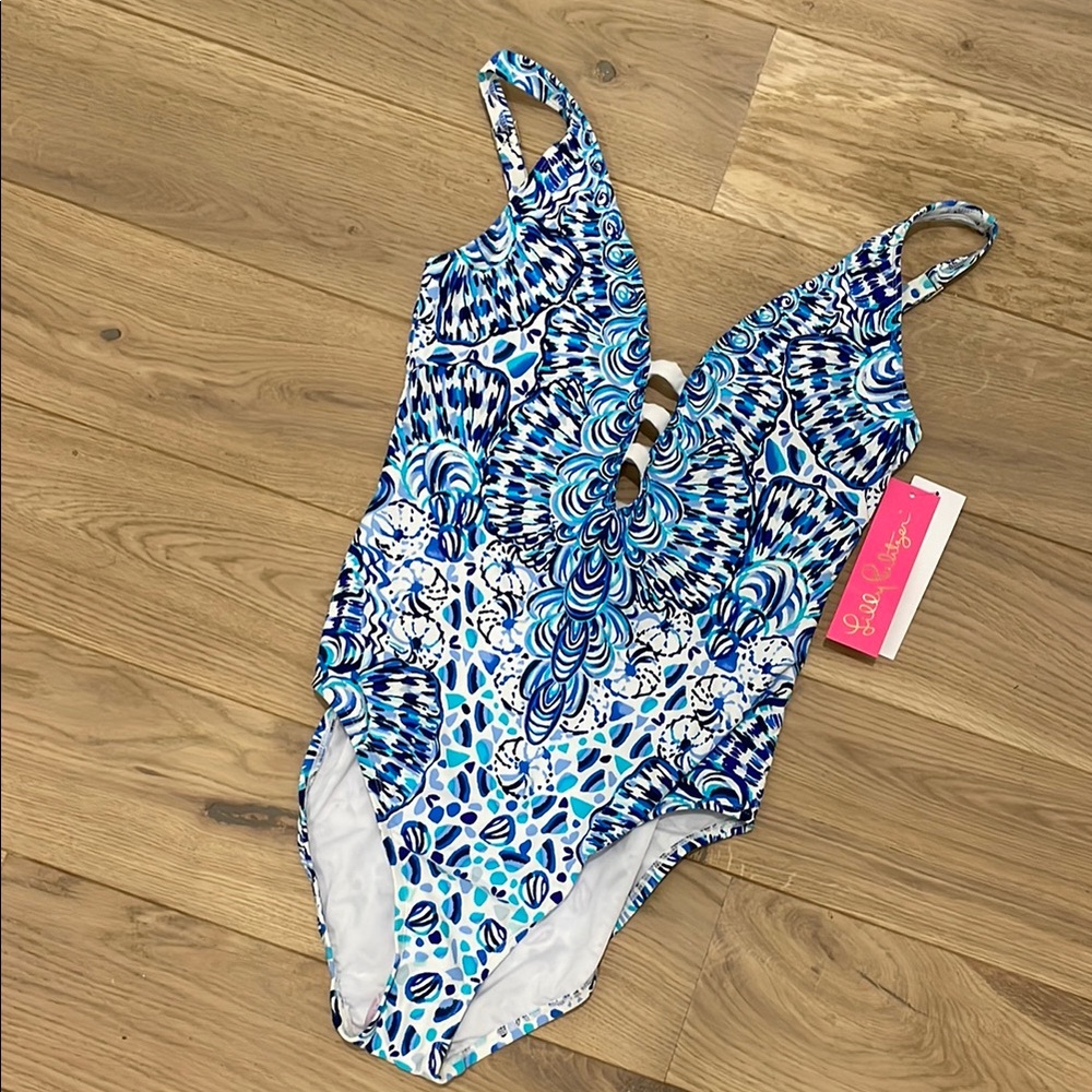 NWT Lilly Pulitzer JASPEN One Piece Swimsuit - Call My Shell Phone - Size 6
